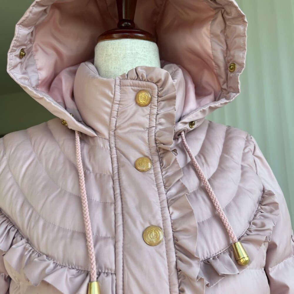 JUICY COUTURE 'Old Rose' Puffer Jacket - Size S (Fits XS)! Ruffled & Feminine